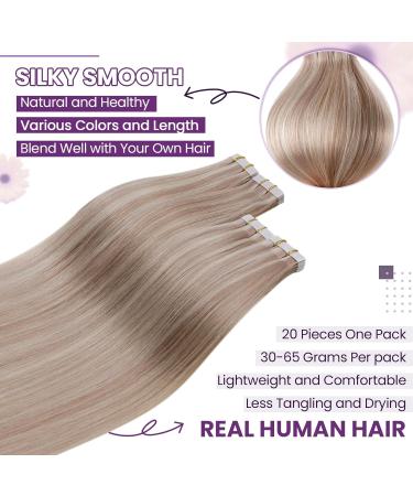 LAAVOO Tape In Hair Extensions - Real Hair Blond & Ash Blond Highlights 25cm 20PCs - Invisible & Smooth #P18/613 - Buy Online on SooperMarket.com