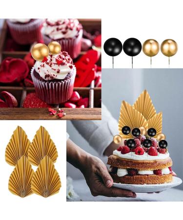 58pcs Black and Gold Balls Cake Toppers Decorations Gold Cake Decorations Black and Gold Ball Cake Decorations Gold Cake Topper Decorations Palm Leaf Cake Toppers Birthday Cake Decorations for Party. - Buy Online on SooperMarket.com