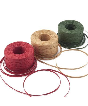 Sooez Raffia Ribbon String 984 Feet Christmas Gift Wrapping Raffia Paper String Ribbon Packing Paper Twine for Craft DIY Supply Christmas 328Feet Each Roll