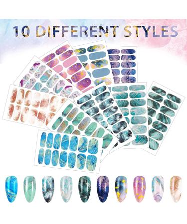 140 Pcs Marble Style Nail Polish Strips with Gradient & Glitter - Self Adhesive DIY Nail Art Decals for Holiday Decor | Includes 2 Nail Files - Buy Online on SooperMarket.com