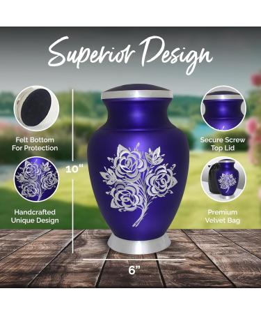 Purple Cremation Urn with Velvet Bag - Large Memorial Ashes Urn for Male & Female - Honour Your Loved One with this Rose Urn for Ashes - Buy Online on SooperMarket.com