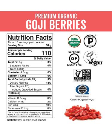 Viva Naturals Organic Dried Goji Berries - Non-GMO, Vegan, 1 lb | Perfect for Baking & Healthy Snacks - Buy Online on SooperMarket.com
