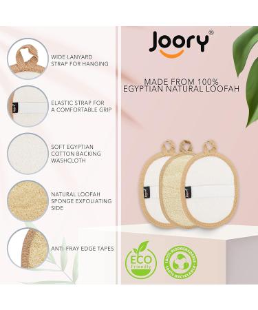 JOORY Natural Exfoliating Loofah Sponge - 3 Pack Egyptian Body Scrubber | Biodegradable Shower Luffa Pad - Buy Online on SooperMarket.com