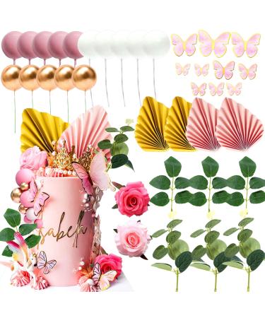 JEVENIS pink balls cake decoration baby shower decoration butterfly cake decoration rose cake decoration boho cake decoration palm leaves cake decoration color2