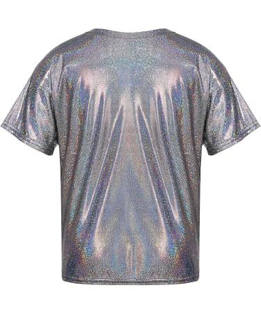 FEESHOW Kids Girls Sparkly Metallic Shiny T-Shirt | Boys Short Sleeves Loose Dance Costume | Black | 9-10 Years - Buy Online on SooperMarket.com