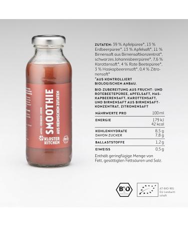 Monastery Kitchen Bio Smoothie - Red Apple Pear & Strawberry | Vegan Superfood Breakfast | 6x250ml Glass Bottles | Local Ingredients - Buy Online on SooperMarket.com