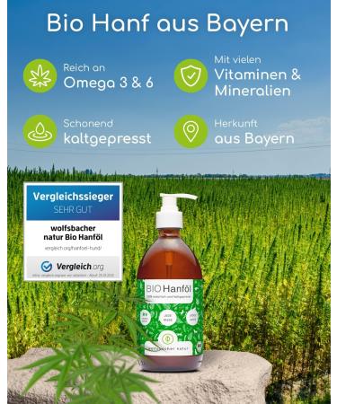 Wolfsbach Organic Hemp Oil for Dogs & Cats 500ml | Omega 3 & 6 | Cold-Pressed 100% Organic from Germany | Ideal Feed & BARF Oil - De- ko-060 - Buy Online on SooperMarket.com