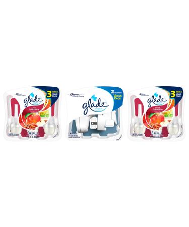 Glade PlugIns Refills Air Freshener Starter Kit Scented and Essential Oils for Home and Bathroom Apple Cinnamon 4.02 Fl Oz 2 Warmers + 6 Refills