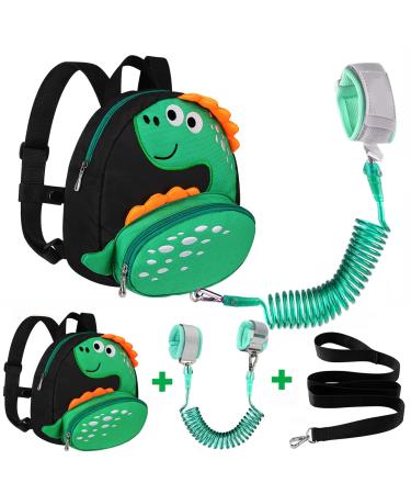 Accmor Toddler Backpack Harness with Safety Leash, Cute Dinosaur Harnesses with Kids Anti Lost Wrist Link, Mini Child Schoolbag with Wristband Tether Strap and Protection Leashes for Baby boys (Black)