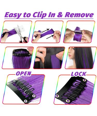16Pcs Colored Clip in Hair Extensions 22 Inch - New Purple Highlights for Girls & Women - Heat-Resistant Synthetic Hairpieces for Party Hair Decor - Buy Online on SooperMarket.com