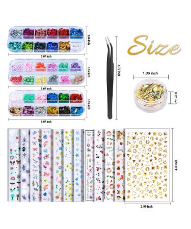Teenitor 3D Flower Nail Stickers Set with Glitter, Butterfly, Heart Sequins, and Nail Foil - 12 Self-Adhesive Sheets for Nail Art Decoration - Buy Online on SooperMarket.com