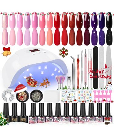 PEACECOLOR 15PCS Gel Nail Polish Set with 36W Lamp Starter Soak off Gel Nail Polish Set No Wipe Matte Top and Base Coat Manicure Tools for Beginner DIY at Home PA0127