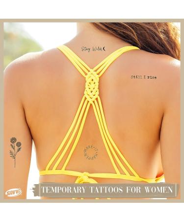 110 Temporary Flower & Phrase Tattoo Stickers for Women - Realistic & Aesthetic Fake Tattoos - Tatuajes Temporales Unisex - Buy Online on SooperMarket.com
