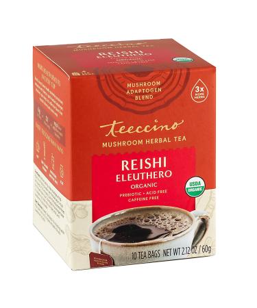 Teeccino Mushroom Herbal Tea Organic Reishi Eleuthero Caffeine Free 10 Tea Bags 2.12 oz (60 g)