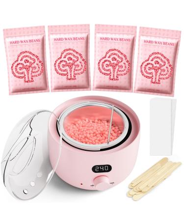 Waxing Kit, Digital Wax Warmer Kit for Coarse Hair Removal, Home Wax Kit with 4 Bags Brazilian Formulas Hard Wax Beads for Bikini Brazilian Legs Armpit Face Full Body Women Men Waxing