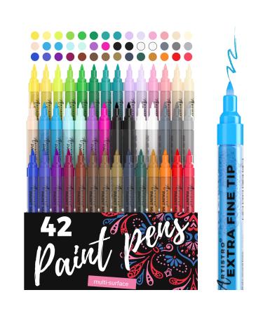 Acrylic Paint Pens - 42 Acrylic Paint Markers - Extra Fine Tip Paint Pens (0.7mm) - Great for Rock Painting  Wood  Canvas  Ceramic  Fabric  Glass - 40 Colors + Extra Black & White Acrylic Markers 42 Extra-Fine Tip
