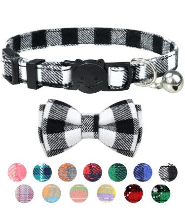 Dynmeow Plaid Pattern Cat and Dog Collars with Bowtie, Adjustable Comfortable for Dogs and Cats Boy or Girl Gifts XX-Small (Pack of 1) Black