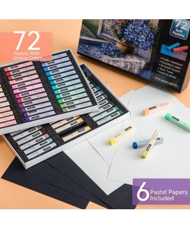 Ohuhu 72 Long Chalk Pastels Set - Soft Pastels for Artists - Includes 4 Fluorescent Colors and 6 Pastel Papers - Art Supplies for Drawing, Blending, Shading - Ideal for Adults, Kids, Beginners - Buy Online on SooperMarket.com