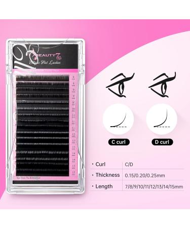 Beauty7 Flat Lash Extensions - C Curl 0.20 Mix Length 8-15mm | Individual Volume Lashes - 16 Rows Split Tips - Buy Online on SooperMarket.com