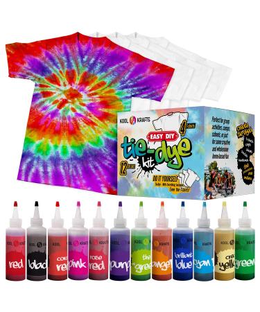 Tie Dye Kit - Tie Dye Kits for Kids - Includes 4 White T-Shirt - 12 Large Colors Tie Dye - Tie Dye Kits for Adults - Tie Dye Party Supplies - tie dye kit for large groups - tye dye kit - Tyedyedye Kit