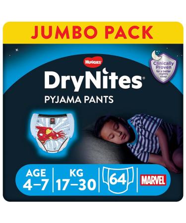 DryNites absorbent night diapers for bedwetting for boys 4-7 years (17-30 kg) 64 pieces jumbo monthly pack 64 pieces (1 pack)