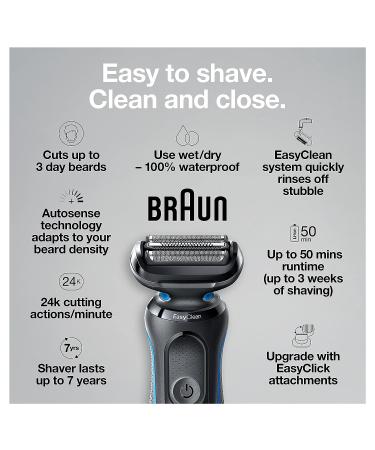 Braun Series 5 5020 Electric Razor for Men Foil Shaver with Beard Trimmer - Rechargeable, Wet & Dry with EasyClean - Black - Buy Online on SooperMarket.com