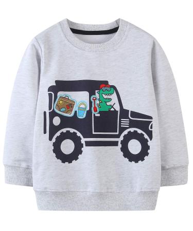 Boys Sweatshirt for Kids Dinosaur Jumper Cotton Casual Top Long Sleeve Pullover T-Shirt Toddler Girls Shirts Baby Clothes 1-8 Years 1-2 Years Car