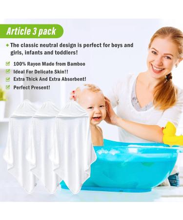 3 Pack Bamboo Baby Hooded Towels - Ultra Soft Unisex Bath Towels for Babies - Newborn Essential - Highly Absorbent Toddler Towels in White - Buy Online on SooperMarket.com