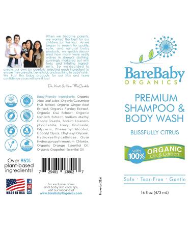 Organic Baby Shampoo & Body Wash with Aloe, Cucumber, Citrus Essential Oils - Gentle, Tear-Free, Eczema Friendly - 17.9 oz - Buy Online on SooperMarket.com