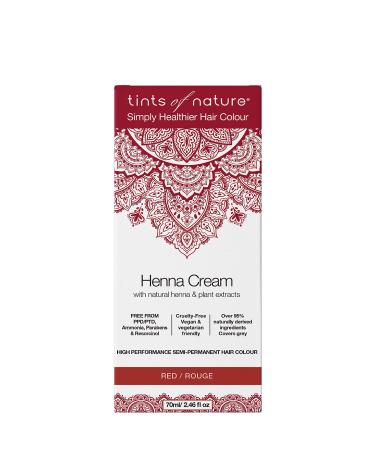 Tints of Nature Henna Cream Hair Colour, Natural and Organic, Semi-Permanent, 1 x 70ml - Red 70 ML Red