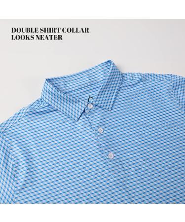 DEOLAX Men's Performance Moisture Wicking Golf Polo Shirt - Blue Grid | Dry Fit, Long & Short Sleeve, Casual - Size Large - Buy Online on SooperMarket.com