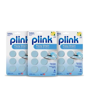 Plink Fizzy Drain Freshner, Prevents Buildup and Maintains a Clear Drain, Removes Drain Odor, Lemon Scent, Fresh Lemon, 6 Count (Pack of 3)