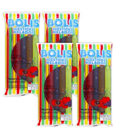 Bolis Freezer Pops - 4 Packs of Frozen Ice Pops In Assorted Fruit Flavors (32 Freezer Popsicles)