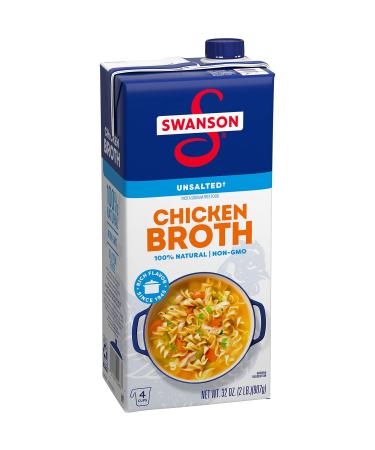 Swanson 100% Natural Unsalted Chicken Broth, 32 Oz Carton Unsalted Chicken Broth 32 Ounce (Pack of 1)