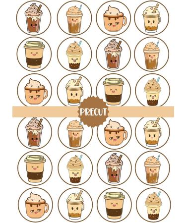 PRECUT Kawaii Coffee Edible Cupcake Toppers - Cute Kawaii Coffee Lover Theme Premium Thickness SWEETENED VANILLA - wafer card disc cake decorations (Pack of 12) - Buy Online on SooperMarket.com