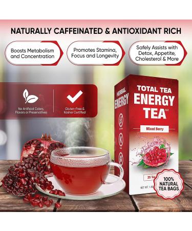 Total Tea Energy Tea Bags with Caffeine - Mixed Berry Flavored Green Tea for Focus & Stamina (25 Tea Bags) - Buy Online on SooperMarket.com
