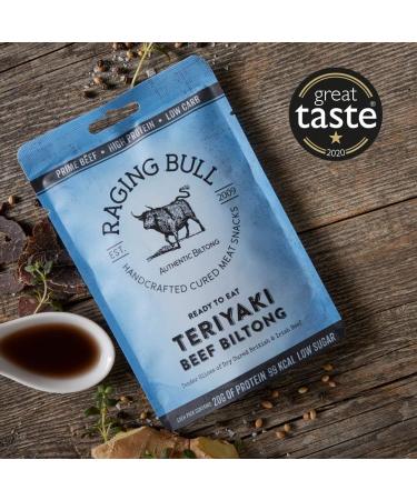 Raging Bull Teriyaki Biltong - Traditional South African Beef Jerky | High Protein & Low Carb Snack | 250g Bag - Buy Online on SooperMarket.com