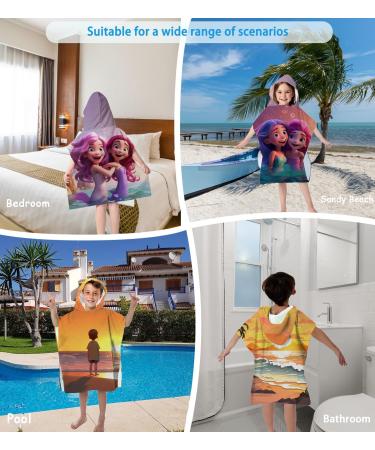 Super Soft Microfiber Bathing Poncho for Kids - Hooded Towel with Mermaid Pattern (76x76cm) for Ages 5-10 - Buy Online on SooperMarket.com