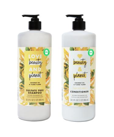 Love Beauty And Planet Hope & Repair Shampoo & Conditioner for Dry Hair and Split Ends Coconut Oil & Ylang Ylang Damaged Hair Treatment, White, 32.3 Oz, 2 Count Shampoo and Conditioner Set 32.3 Ounce each