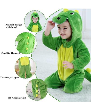 Doladola Unisex Baby Boys Girls Flannel Green Dinosaur Romper Jumpsuit 6-12 Months - Buy Online on SooperMarket.com