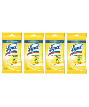 Lysol Disinfecting Wipes Lemon Scent 15ct in Resealable Travel Pouch (4 Pack)