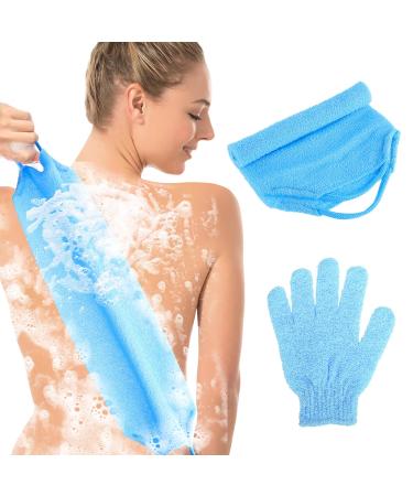 Gjinxi 2 pieces peeling glove peeling washclopes peeling gloves back scrubber back brush peeling glove Luffa sponge shower sponge back brush bath accessories (blue)