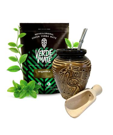 Verde Mate Organica Yerba Mate Tea Set | Natural Strong Energy Drink | Mate Tea Complete Set | Begginer's Kit | Yerba Mate Booster 500g|Ceramic Bird Cup Gourd 300ml|Stainless Bombilla