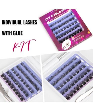 Individual Cluster Lashes Kit - 5 Style C CC D Curl 10-14mm Russian Eyelash Extensions with Clear Glue - 45 Clusters for DIY False Eyelashes - Reusable & Natural Look - Buy Online on SooperMarket.com