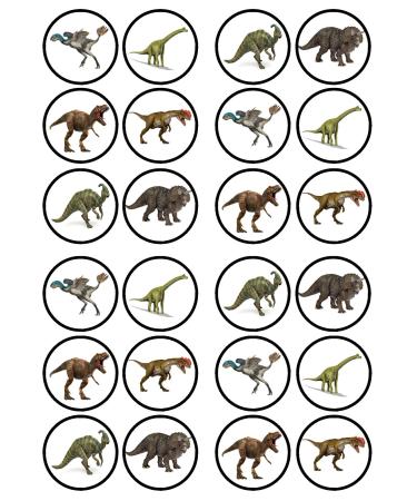 24 Dinosaurs Edible PREMIUM THICKNESS SWEETENED VANILLA Wafer Rice Paper Cupcake Toppers/Decorations