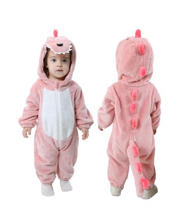 Doladola Baby Boys Girls Cartoon Animal Hooded Onesies Infant Pajamas Romper 12-18 Months Dusty Pink Dinosaur