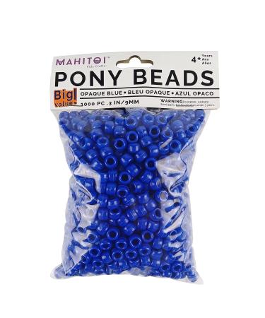 MAHITOI 1000-PC Opaque Blue Pony Beads Bag, Great Craft Projects for All Ages, Craft Projects of Bead Jewelry, Ornaments, Key Chains, Hair Beading, Round with Center Hole, 9mm Diameter, DIY Face Mask 9mm BLUE