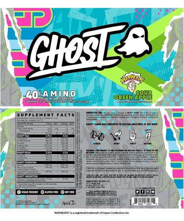 GHOST Amino - Warheads Sour Green Apple 20 Servings - Essential Amino Acid Supplement for Hydration & Recovery - Vegan & Gluten-Free - Buy Online on SooperMarket.com