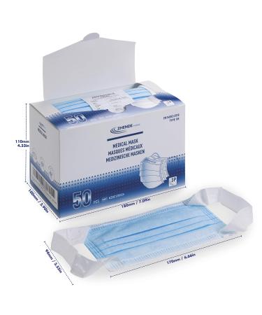 Zhende Medical 3ply - Medical Face Mask Type IIR - 50 Pcs | Wide SOFT elastic ear loop | Medical Devices Regulation (EU)2017/745 | 98% BFE