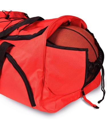 DALIX 24" The Dagger Basketball Duffle Bag Sports Shoe Ball Holder Duffel w Shoulder Strap and Water Bottle Holder Red-Black - Buy Online on SooperMarket.com